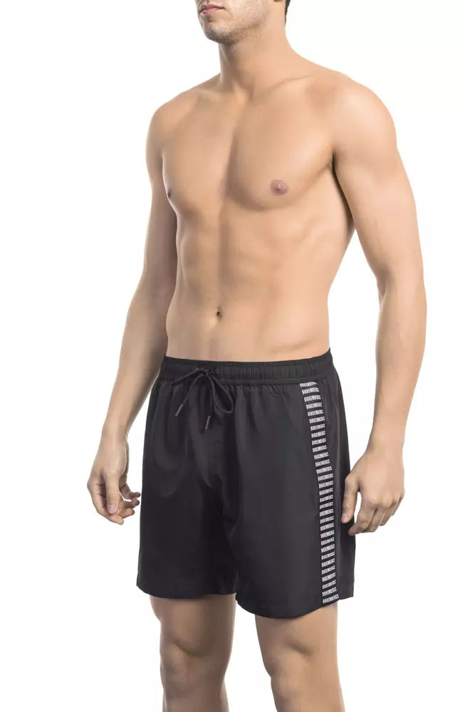 Bikkembergs elegante schwarze Badeshorts mit stilvollem Banddetail