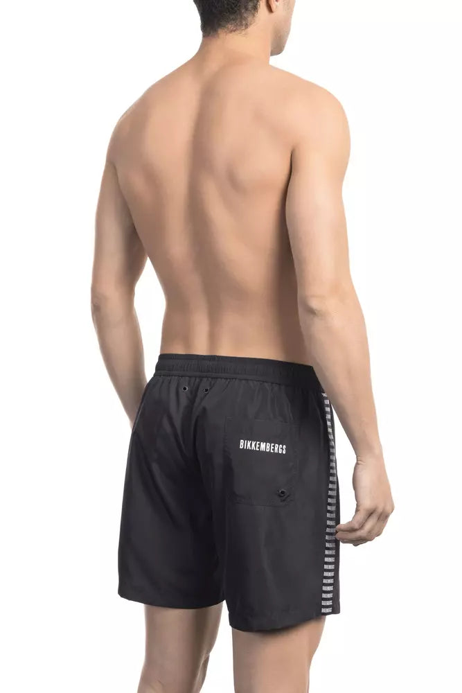 Bikkembergs elegante schwarze Badeshorts mit stilvollem Banddetail