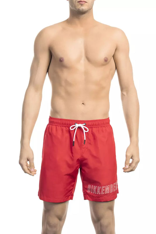 Bikkembergs Chic Red Swim Shorts na may Front Print