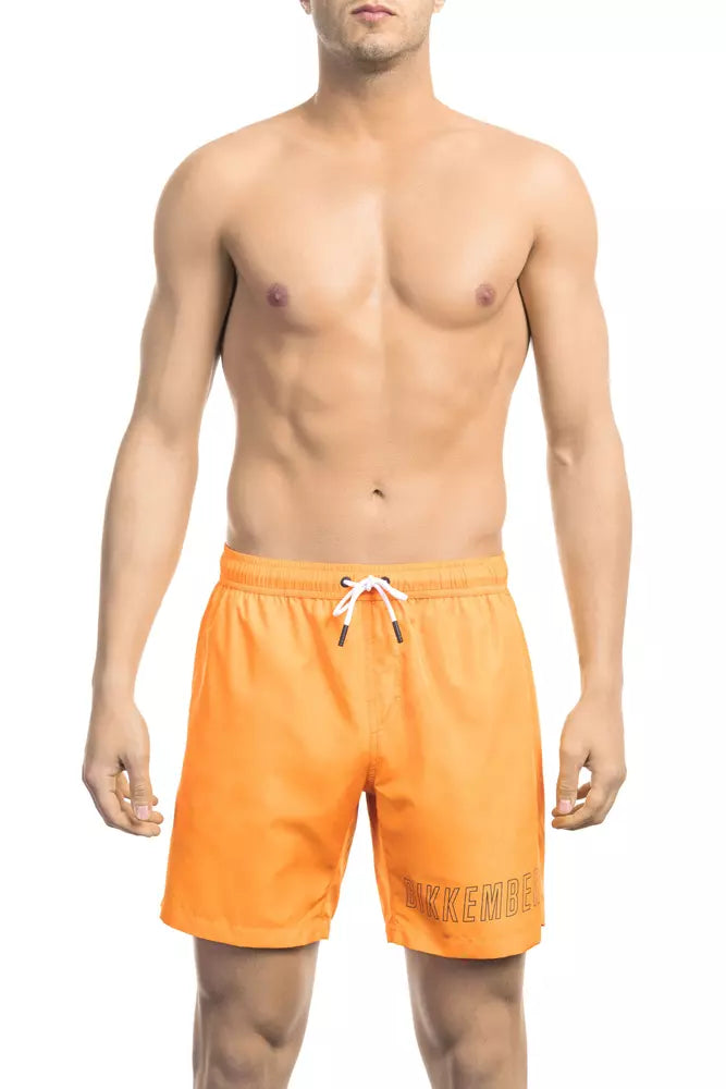 Bikkembergs leuchtend orangefarbene Badeshorts mit Kordelzug