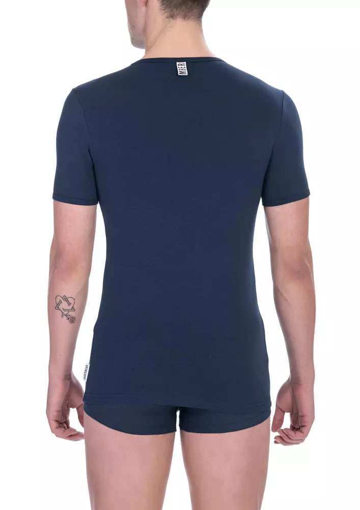 Bikkembergs schlankes blaues Baumwoll-T-Shirt mit Rundhalsausschnitt