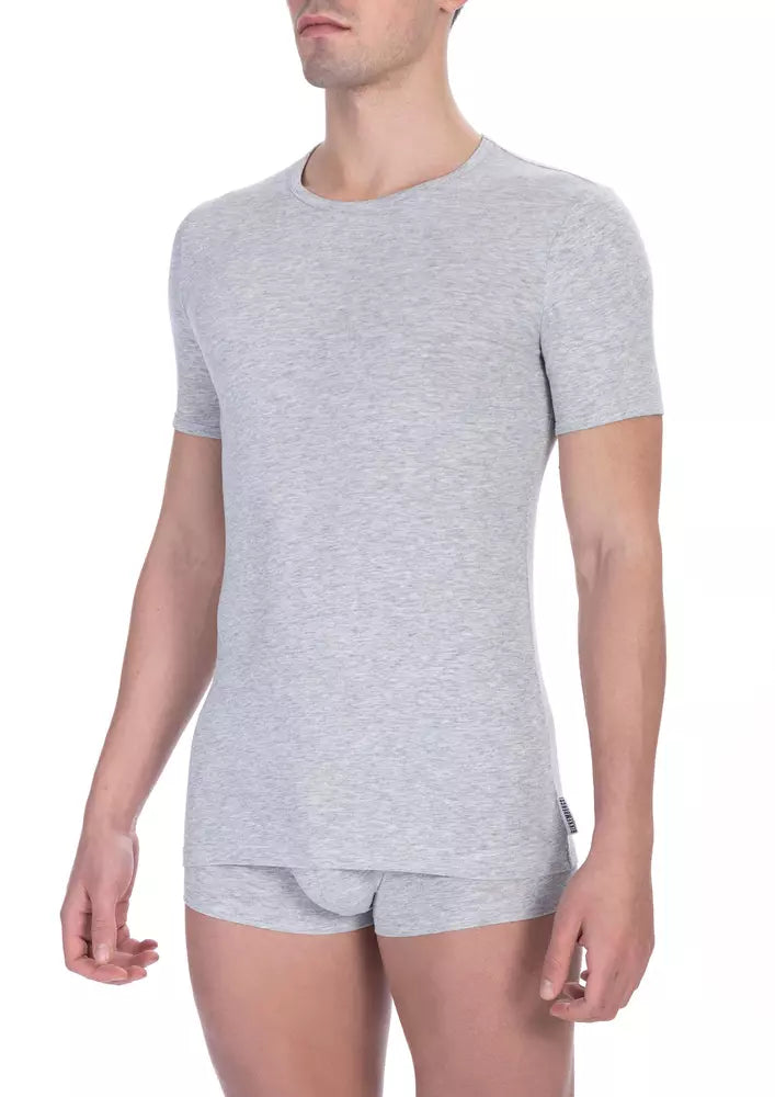 Bikkembergs Sleek Grey Crew Neck Tee para sa Naka-istilong Kaginhawahan