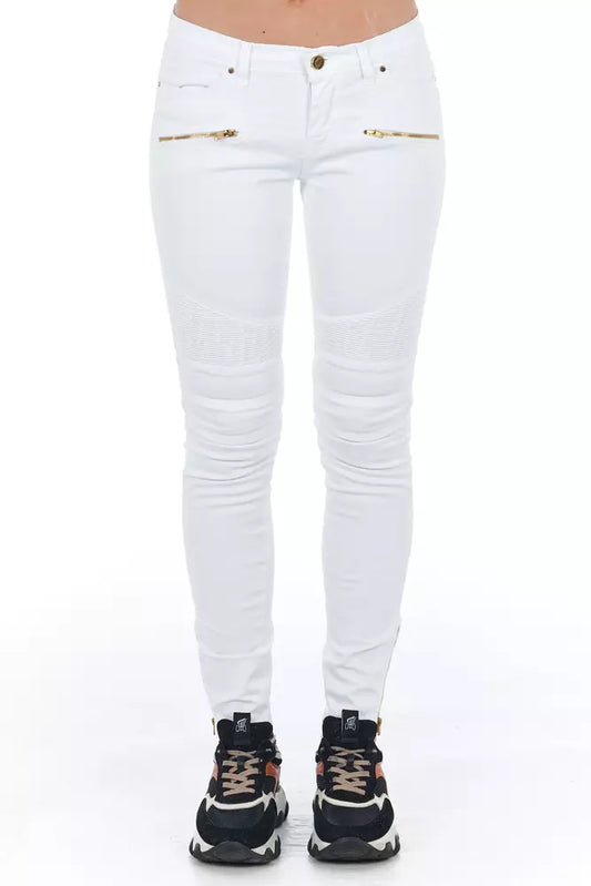 Frankie Morello Chic Biker-Inspired na White Denim Jeans