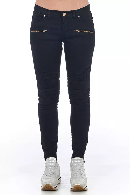 Frankie Morello Sleek Biker Stretch Denim Jeans sa Itim