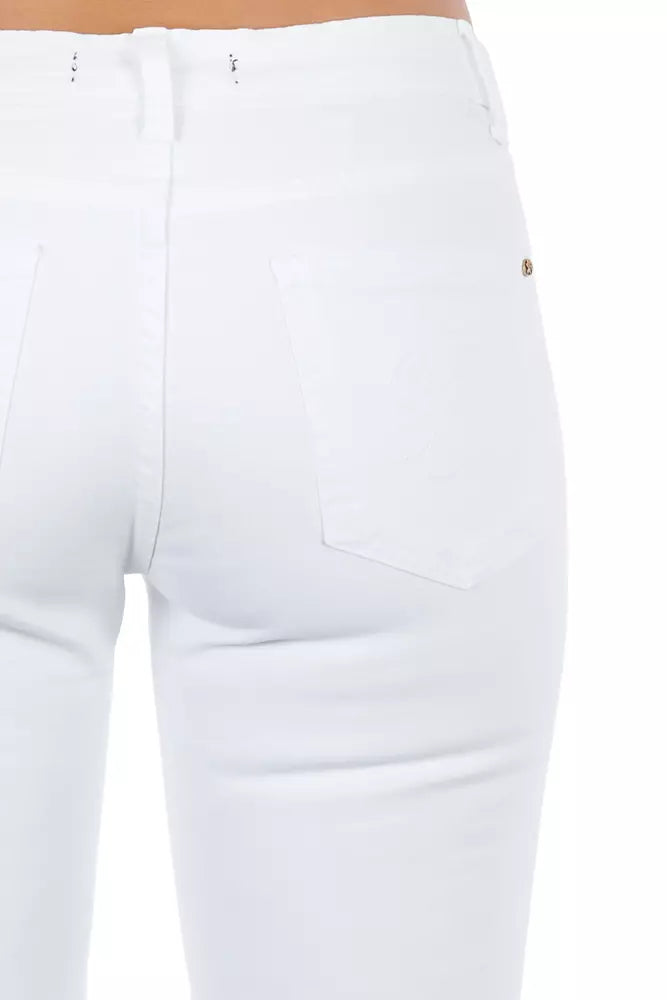 Frankie Morello Chic Biker-Inspired na White Denim Jeans