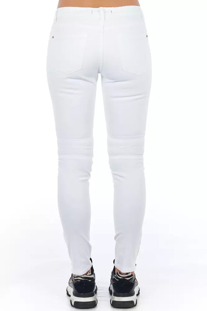 Frankie Morello Chic Biker-Inspired na White Denim Jeans