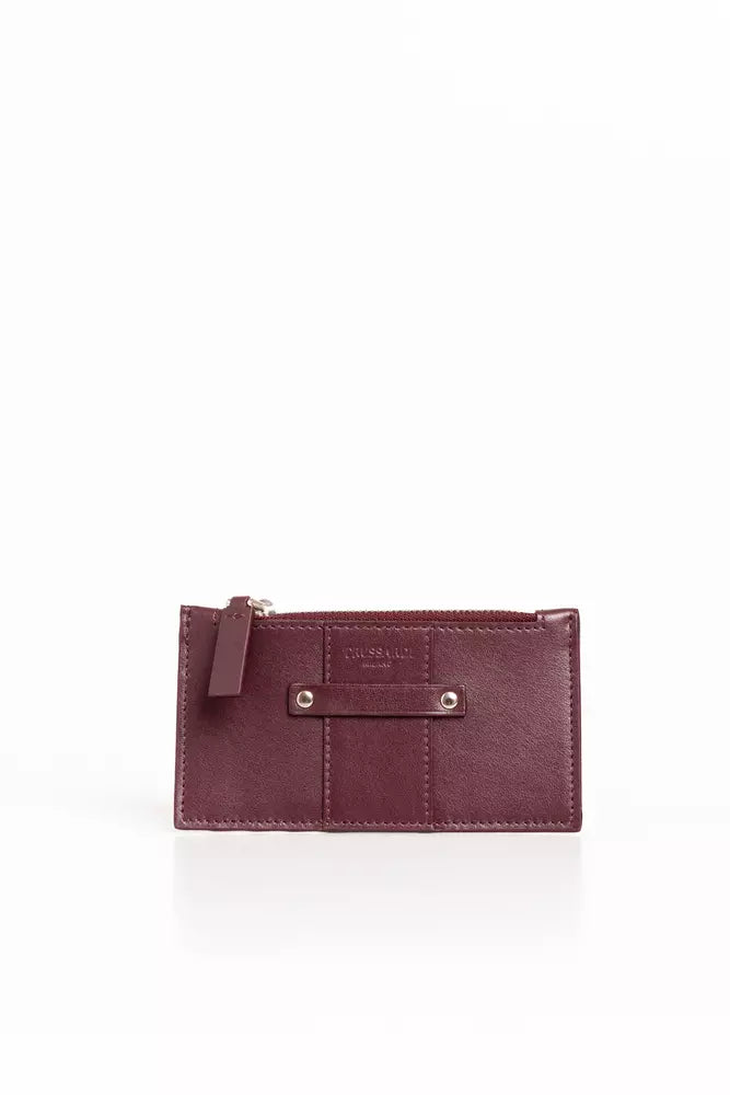 Trussardi Elegant Leather Card Holder na may Detalye ng Zip