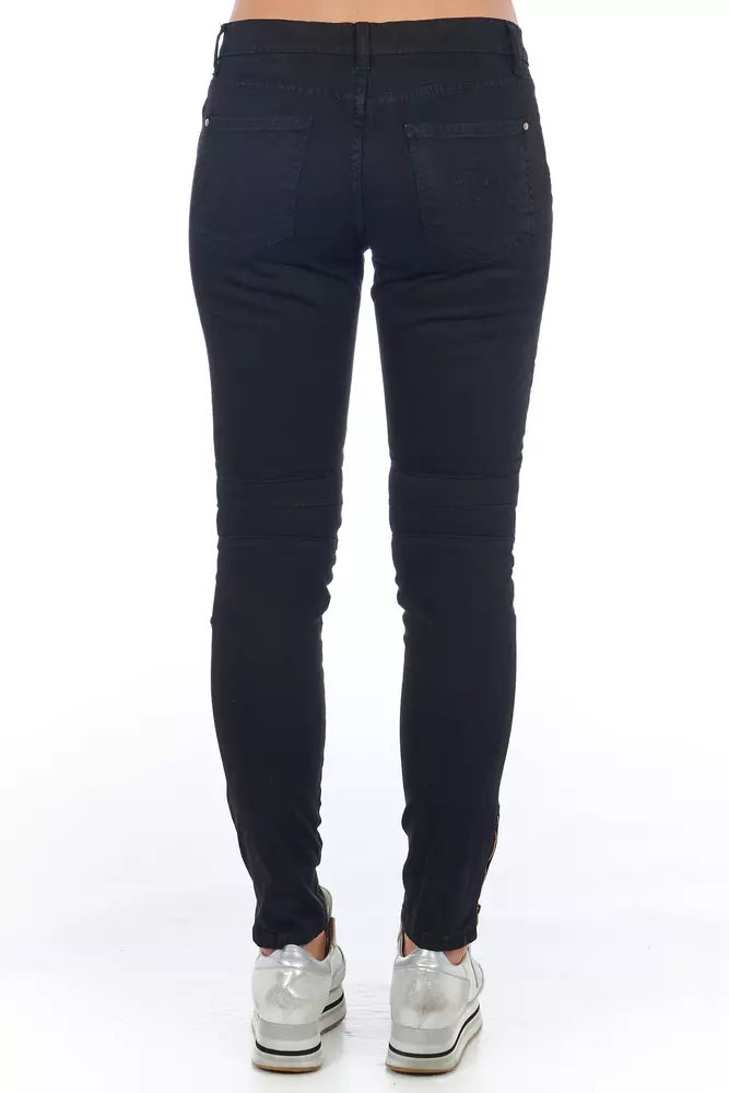 Frankie Morello Sleek Biker Stretch Denim Jeans sa Itim