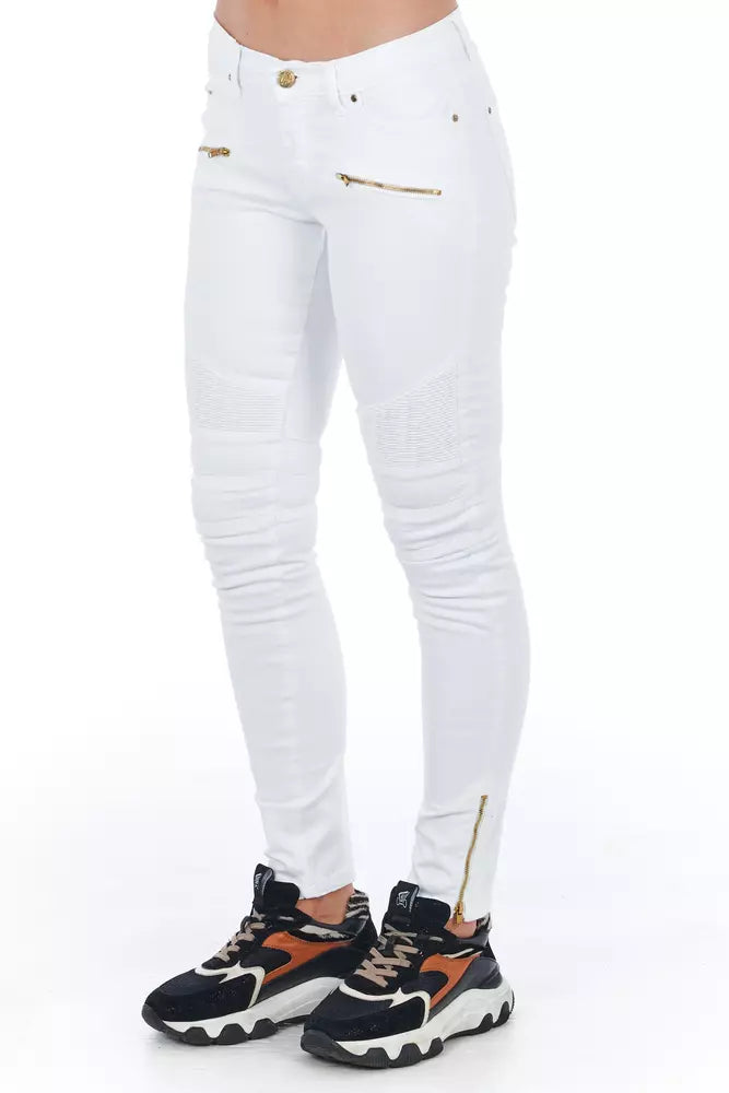 Frankie Morello Chic Biker-Inspired na White Denim Jeans