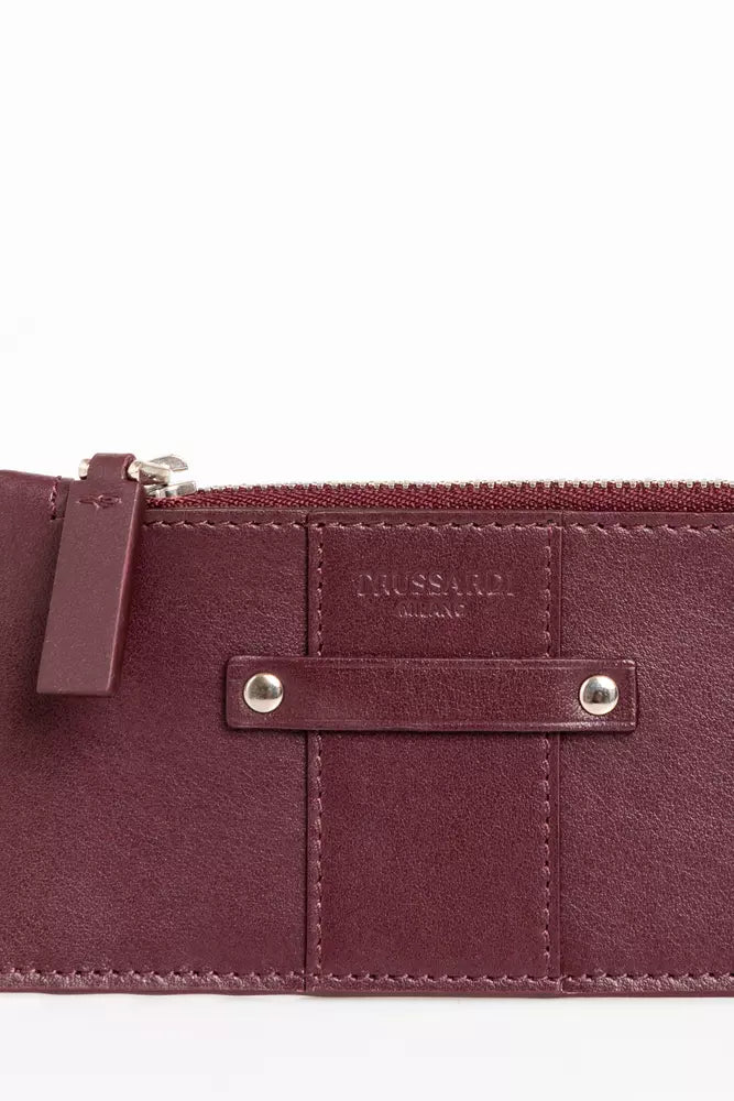 Trussardi Elegant Leather Card Holder na may Detalye ng Zip