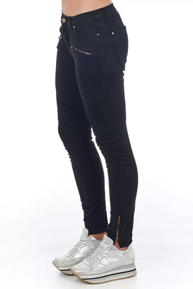 Frankie Morello Sleek Biker Stretch Denim Jeans sa Itim