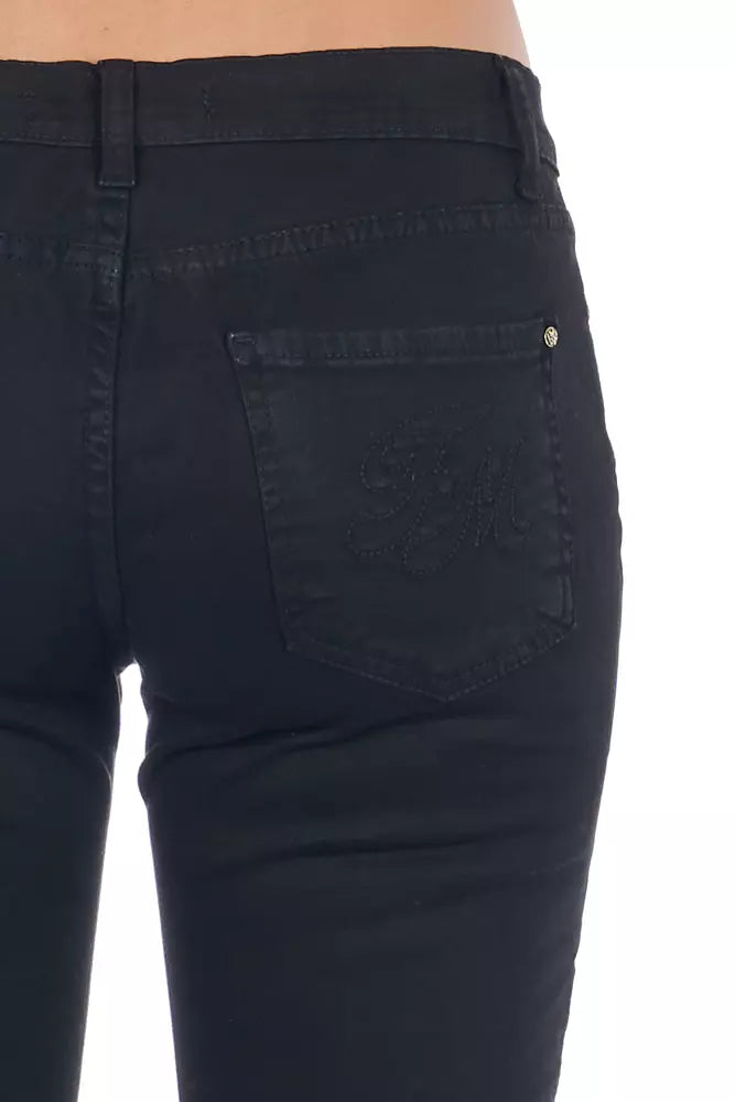 Frankie Morello Sleek Biker Stretch Denim Jeans sa Itim