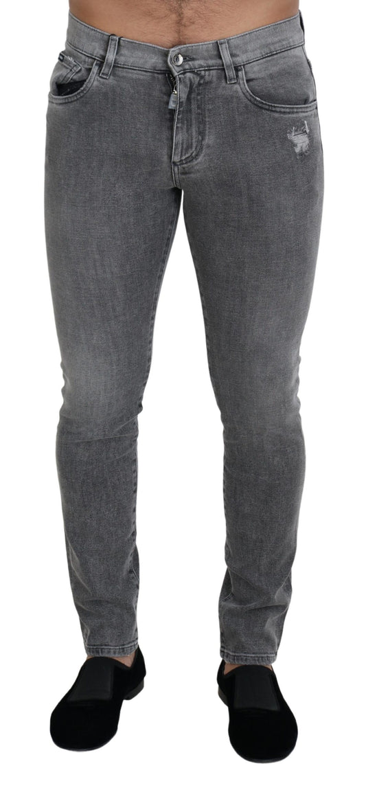 Dolce &amp; Gabbana Grey Washed Cotton Skinny Denim Jeans