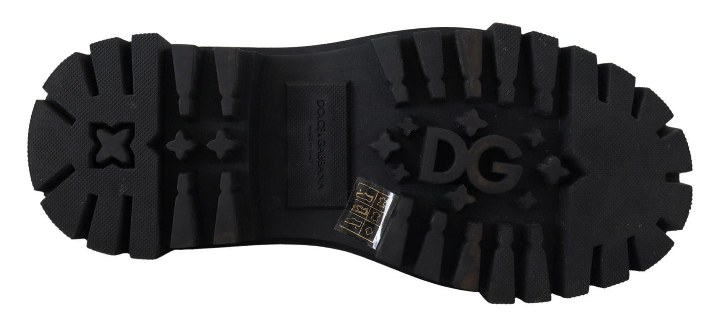 Dolce &amp; Gabbana Schwarze Leder-Trekking-Derby-Schuhe mit Verzierung