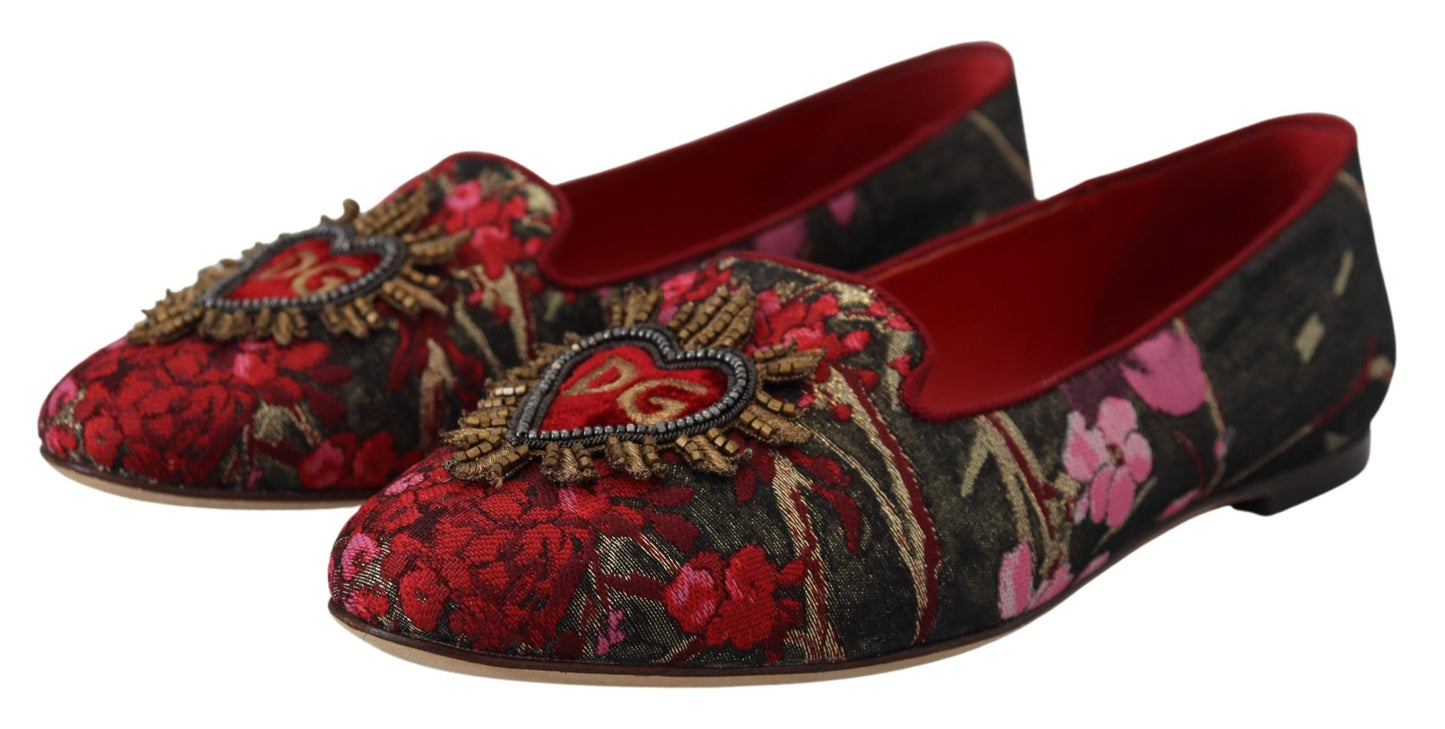 Dolce &amp; Gabbana – mehrfarbige Slip-on-Schuhe aus Jacquard mit Herz-Jesu-Patch