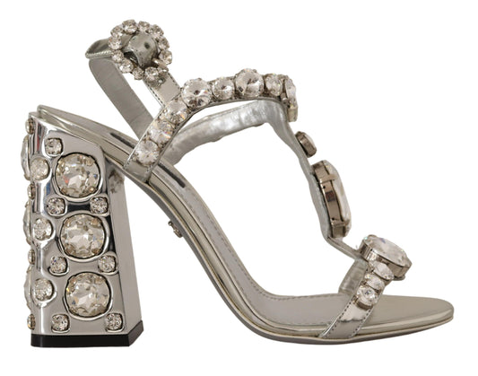 Dolce &amp; Gabbana Silver Crystals Strap Buckle High Heel Sandals