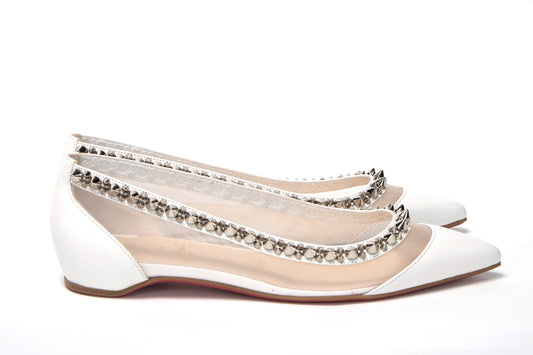 Christian Louboutin Bianco Weiß-Silber-Flat-Point-Toe-Schuh