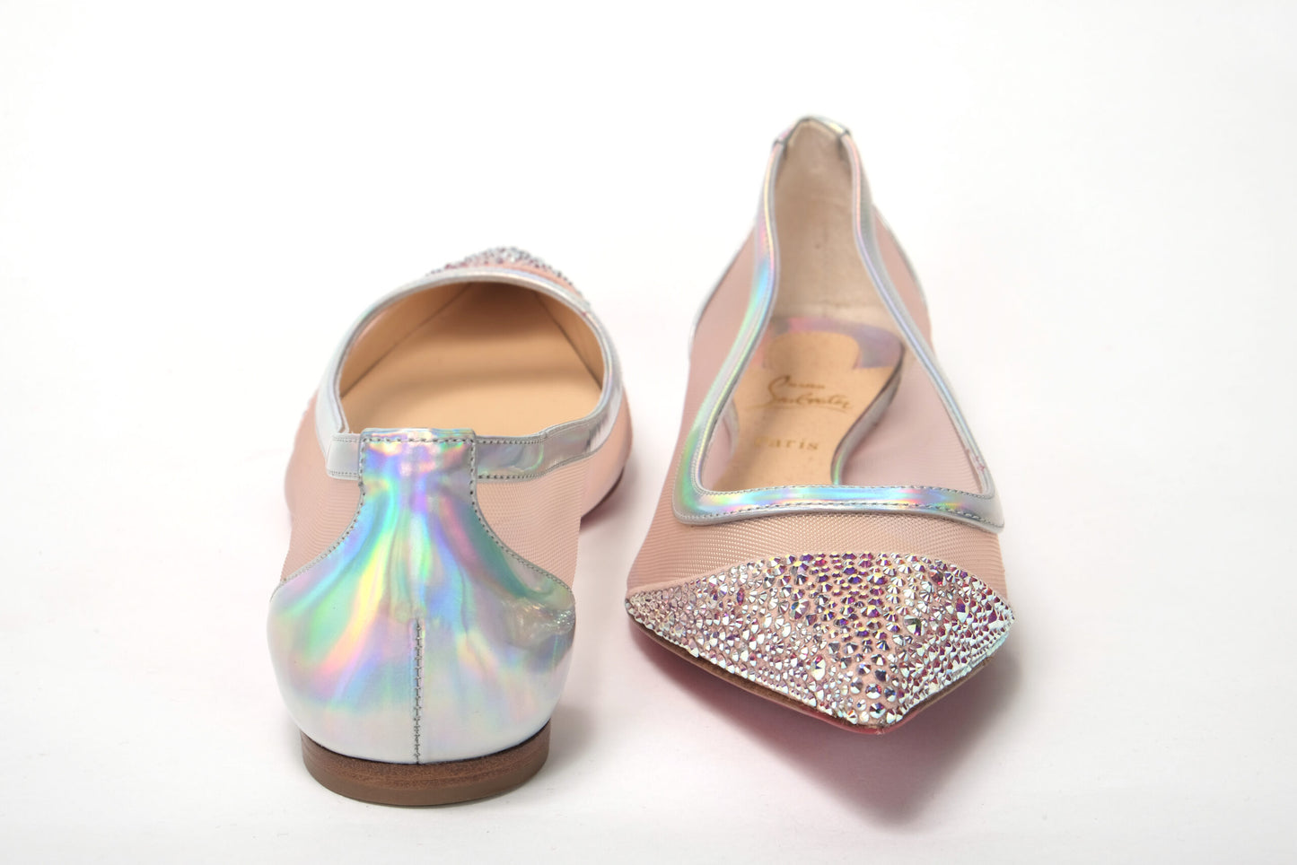 Christian Louboutin Silver Rose Flat Point Crystals Zehenschuh