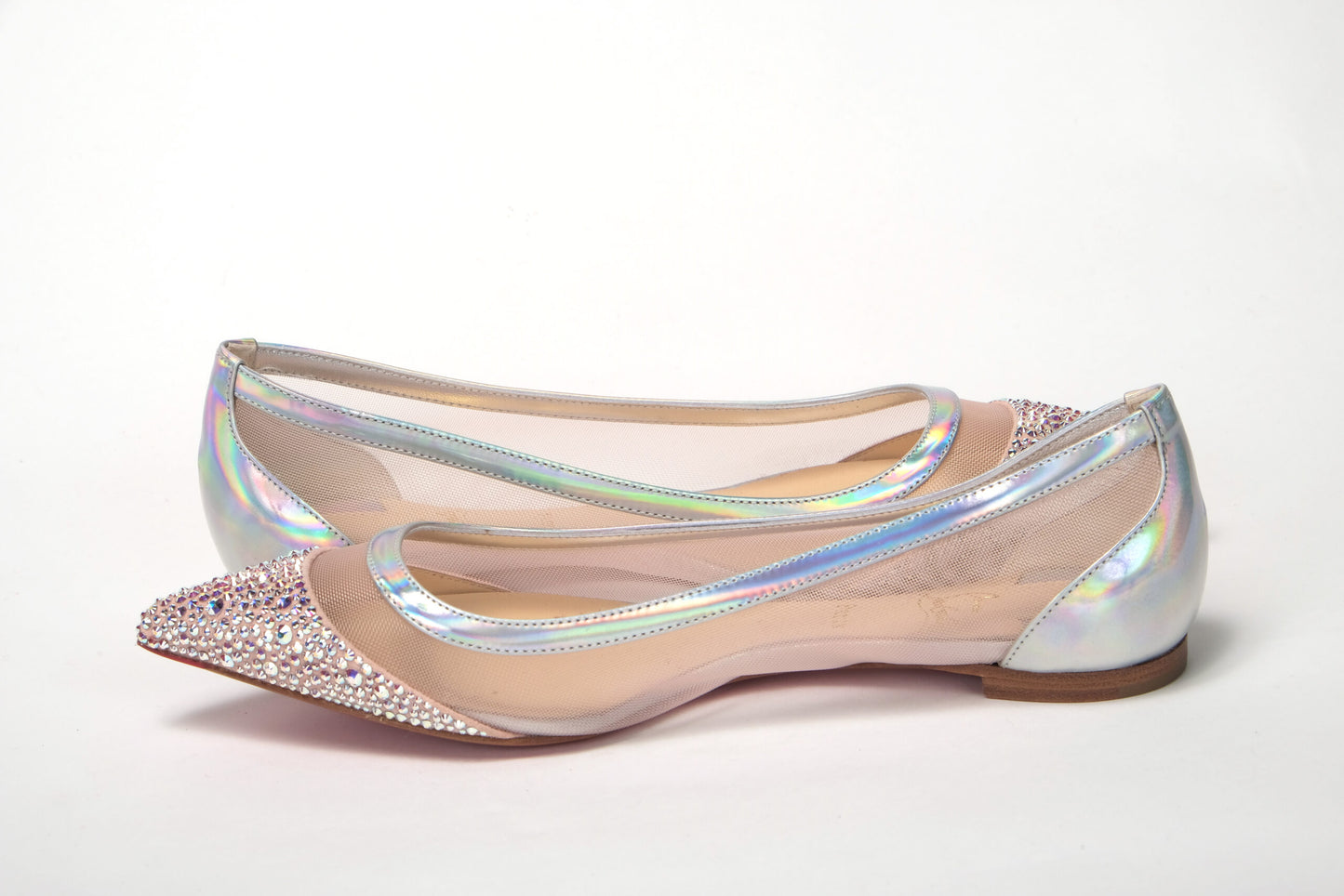 Christian Louboutin Silver Rose Flat Point Crystals Zehenschuh