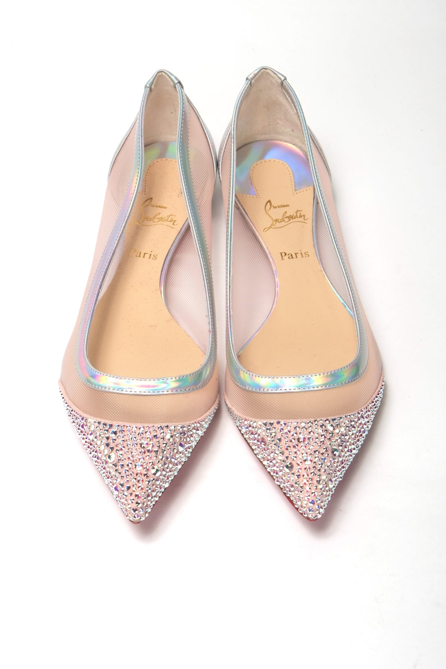 Christian Louboutin Silver Rose Flat Point Crystals Zehenschuh