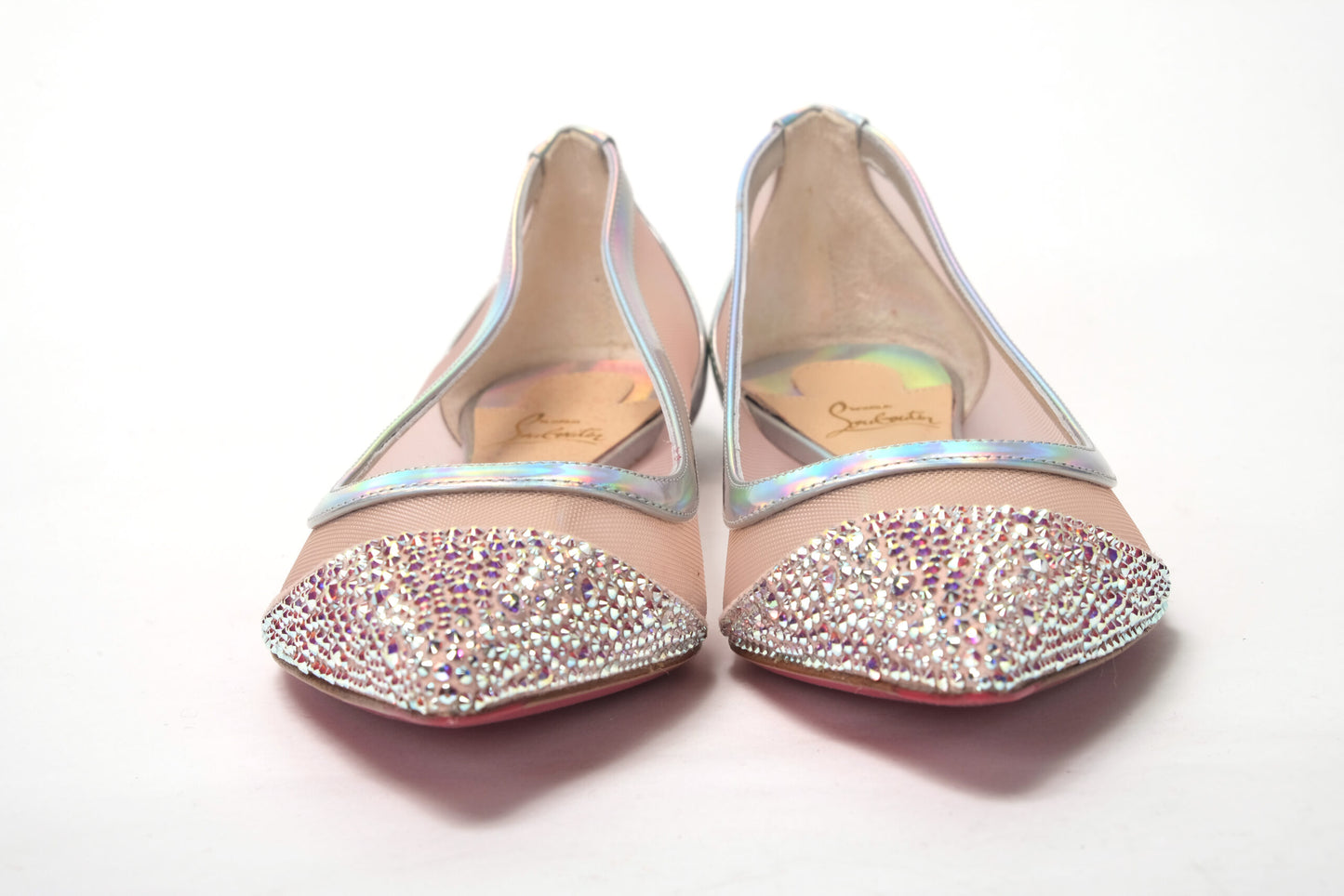 Christian Louboutin Silver Rose Flat Point Crystals Zehenschuh