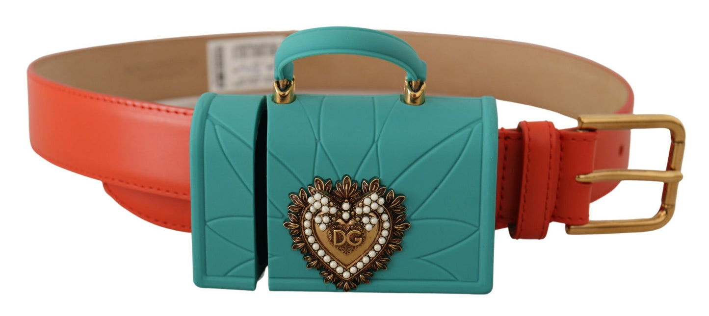 Dolce &amp; Gabbana Orange Leder Devotion Heart Micro Bag Kopfhörergürtel