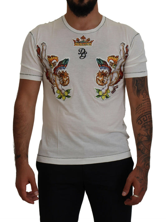 Dolce &amp; Gabbana Weißes bedrucktes Kurzarm-Herren-T-Shirt