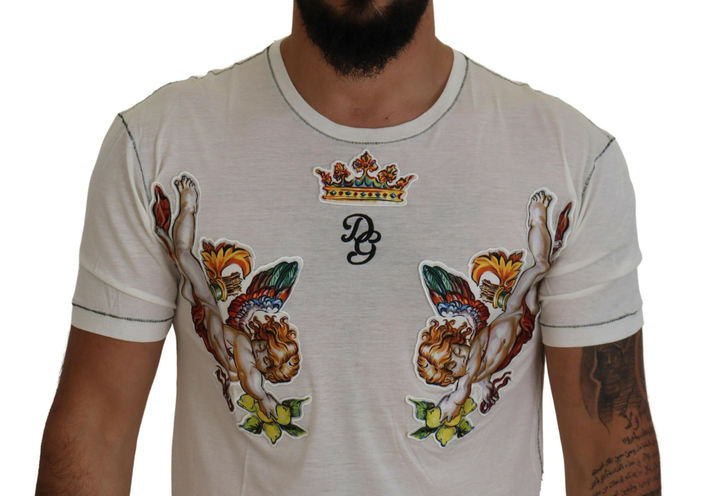 Dolce &amp; Gabbana Weißes bedrucktes Kurzarm-Herren-T-Shirt