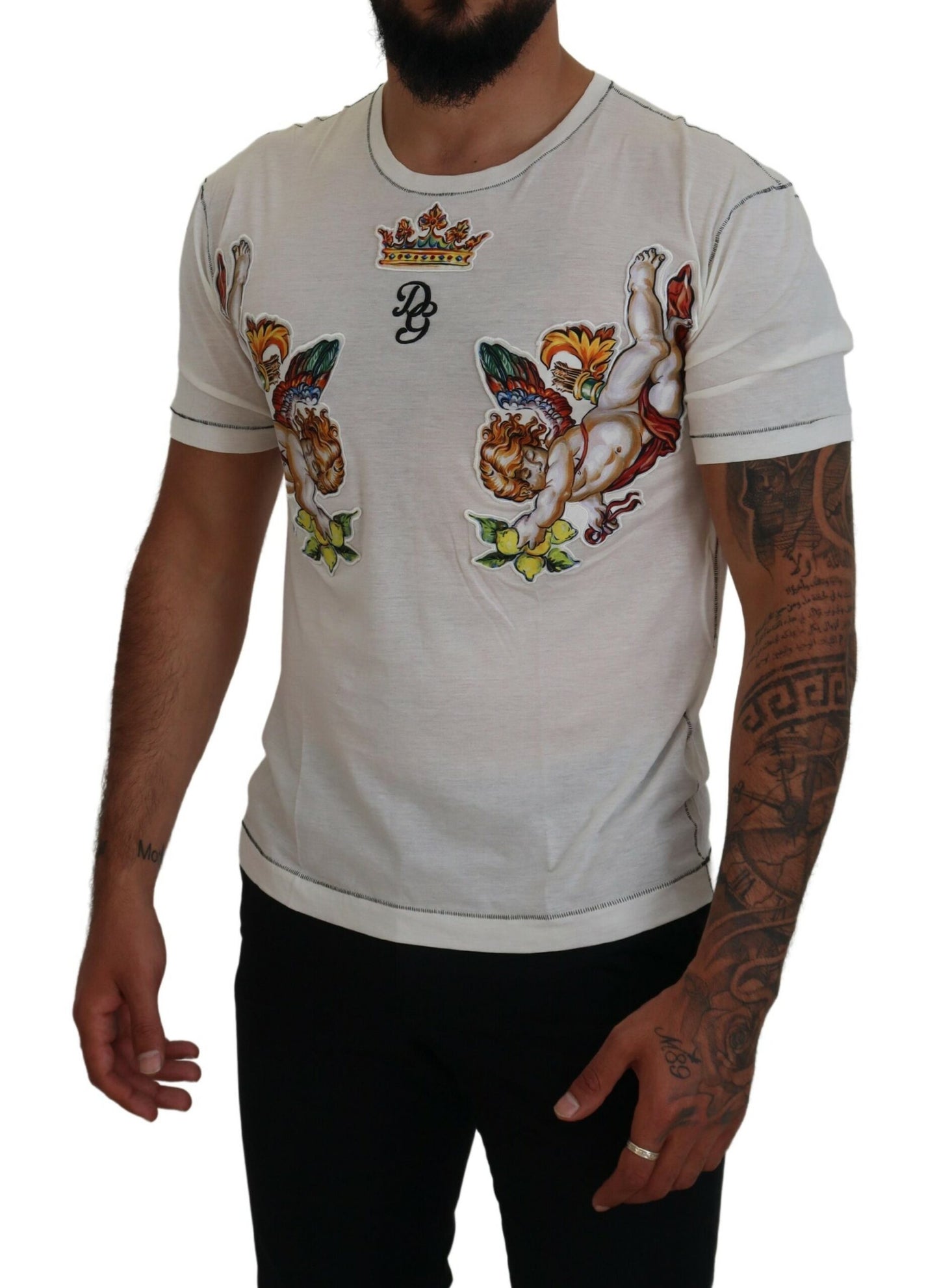 Dolce &amp; Gabbana Weißes bedrucktes Kurzarm-Herren-T-Shirt