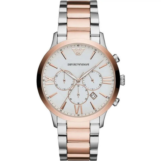 Emporio Armani Silver at Bronze Steel Chronograph Watch