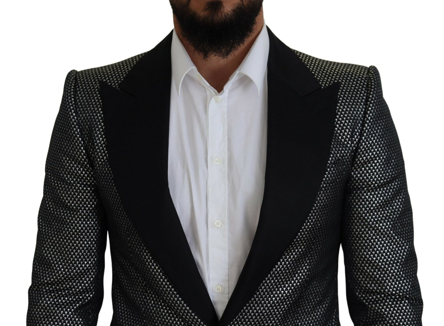 Dolce &amp; Gabbana Schwarz-Silber-Jacquard-Slim-Fit-Jackenblazer