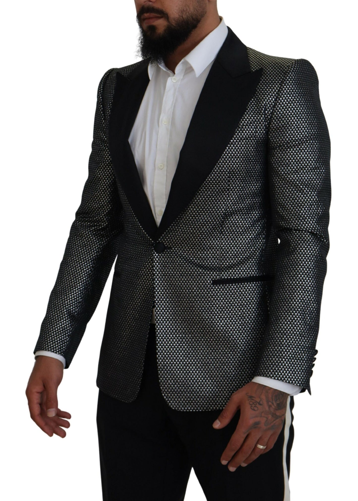 Dolce &amp; Gabbana Schwarz-Silber-Jacquard-Slim-Fit-Jackenblazer