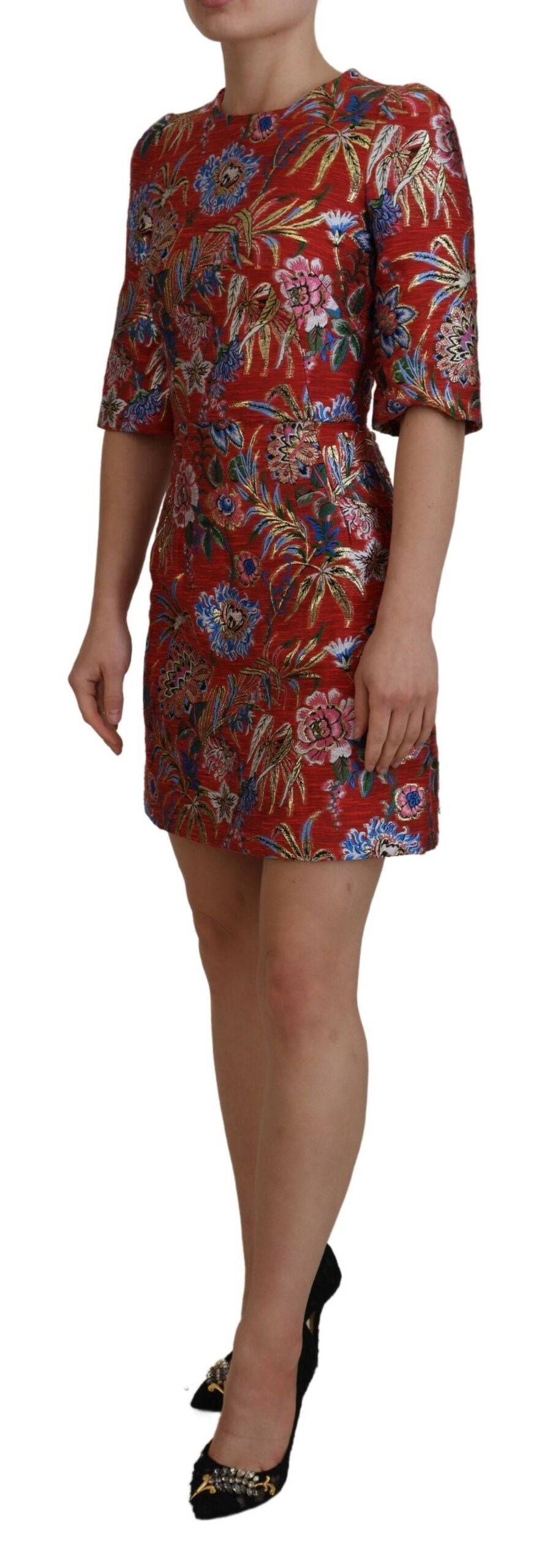 Dolce &amp; Gabbana Red Floral Jacquard A-line Mini Dress