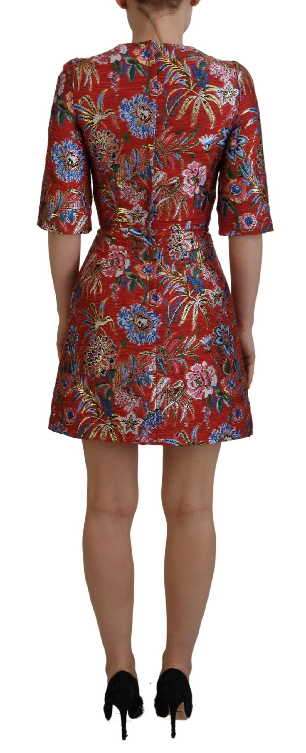 Dolce &amp; Gabbana Red Floral Jacquard A-line Mini Dress