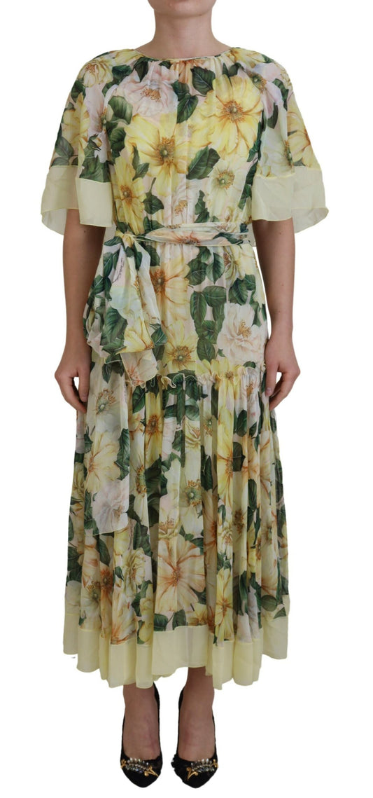 Dolce &amp; Gabbana Multicolor Silk Floral Print Long Maxi Dress