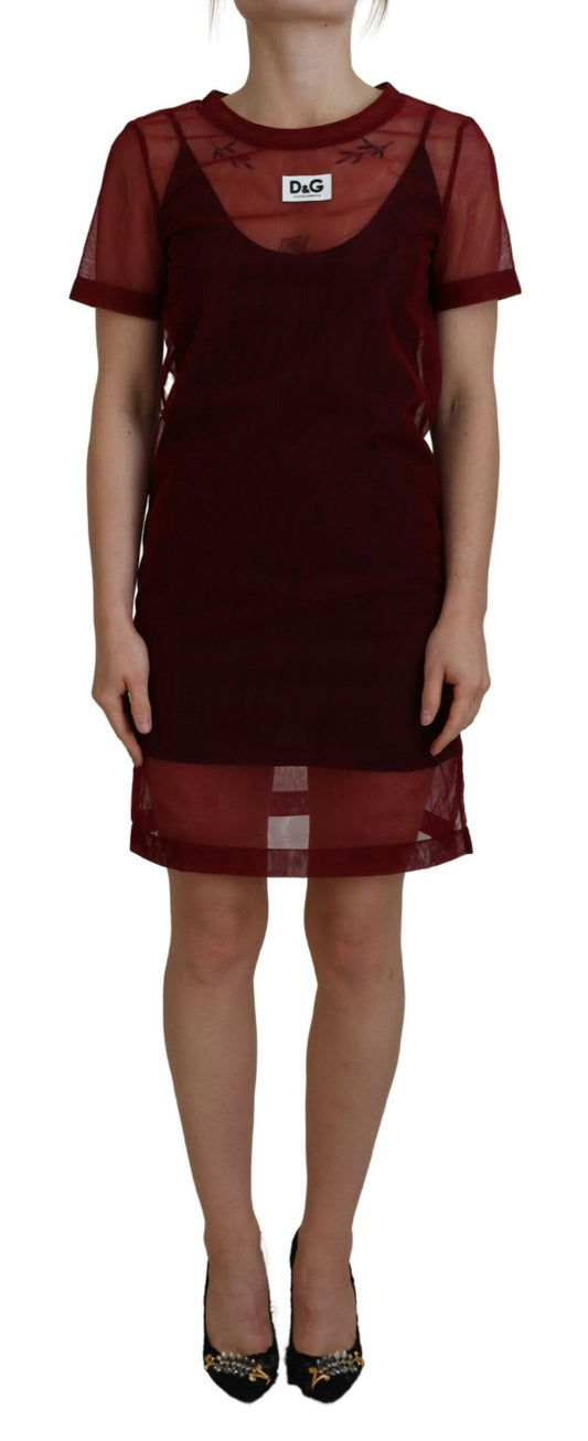 Dolce &amp; Gabbana Maroon Nylon Two Layer Shift Mini Dress