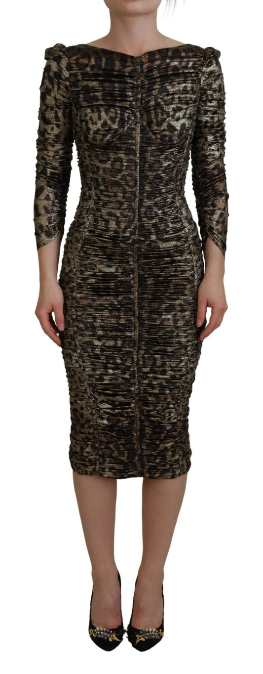 Dolce &amp; Gabbana Multicolor Leopard Bodycon Sheath Midi Dress