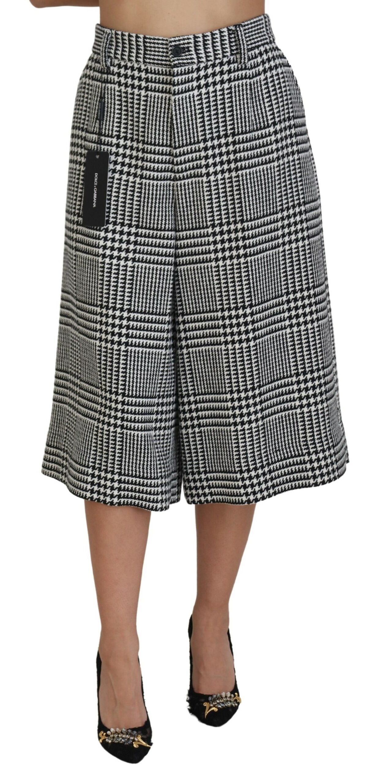 Dolce &amp; Gabbana Grey Plaid High Waist Wide Leg Alpaca Pants