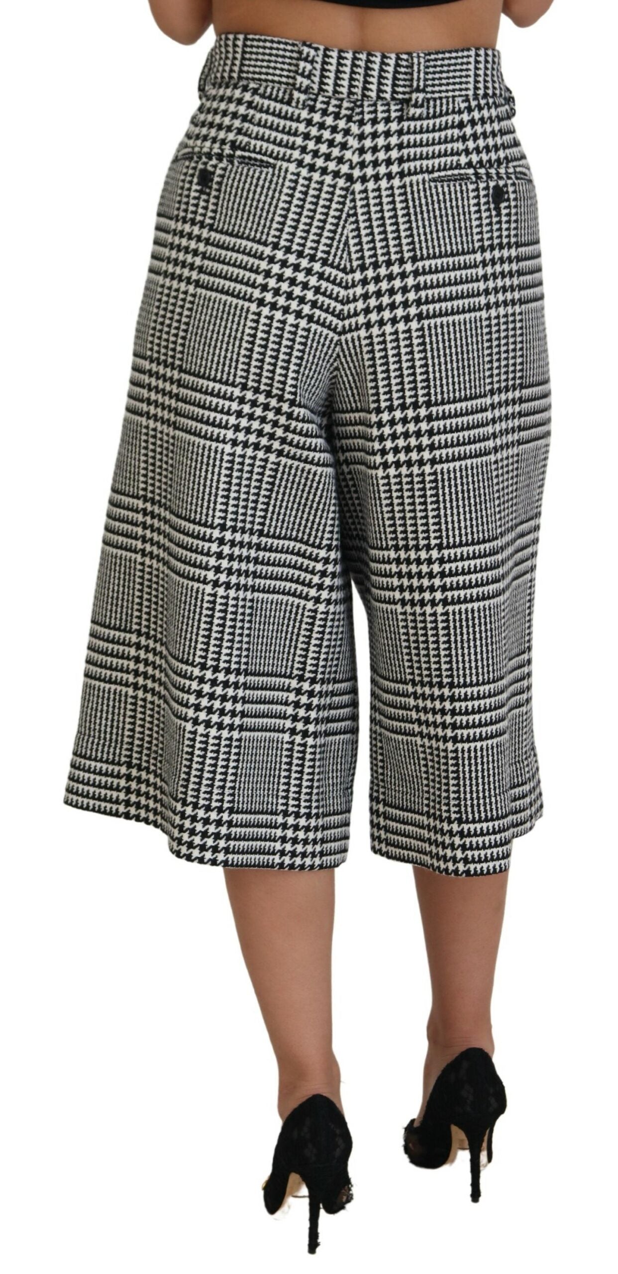 Dolce &amp; Gabbana Grey Plaid High Waist Wide Leg Alpaca Pants