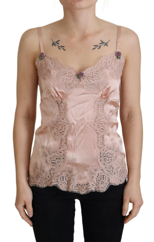 Dolce &amp; Gabbana Rosa Satin-Spitzen-Rosen-Tanktop-Dessous