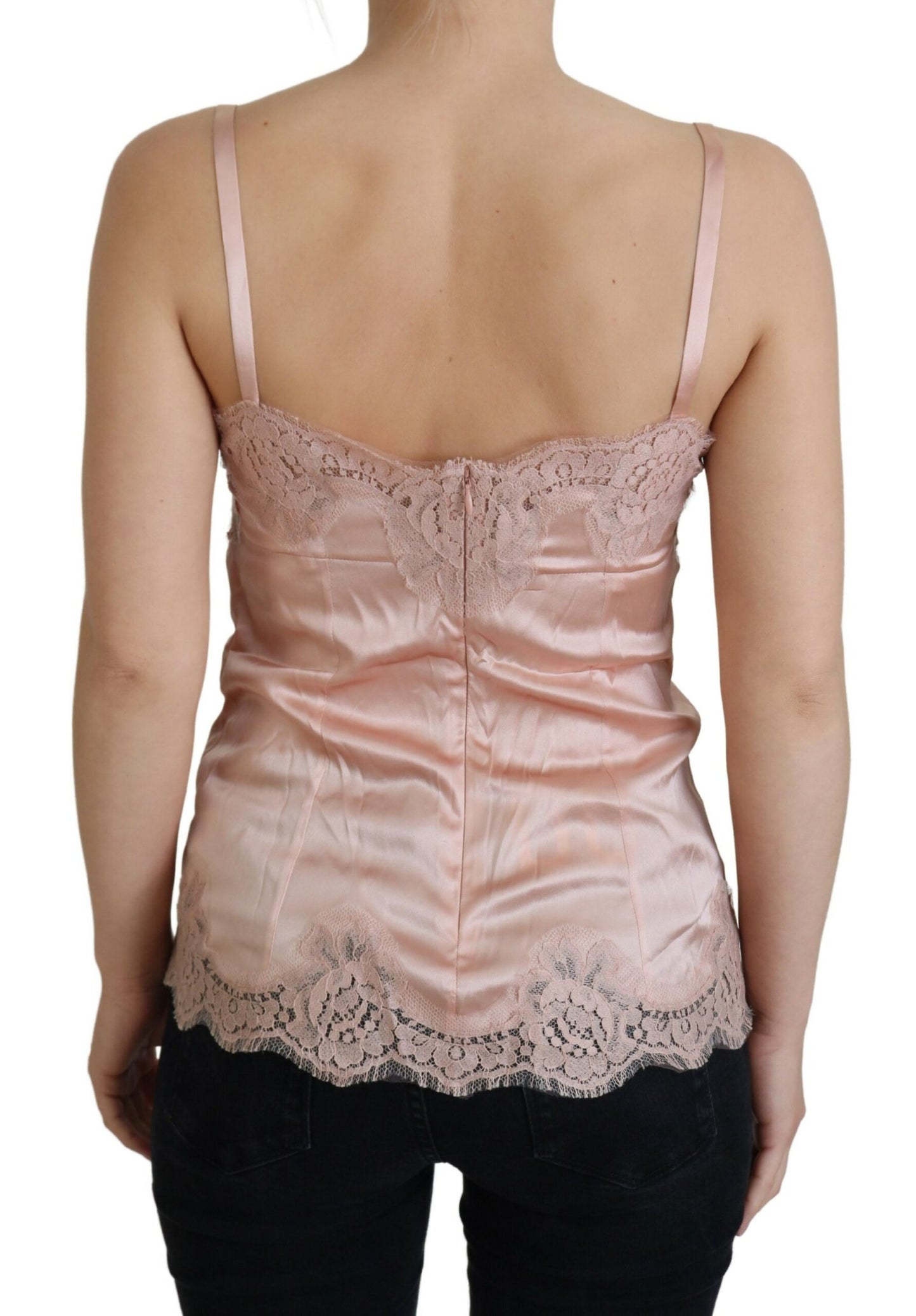 Dolce &amp; Gabbana Rosa Satin-Spitzen-Rosen-Tanktop-Dessous