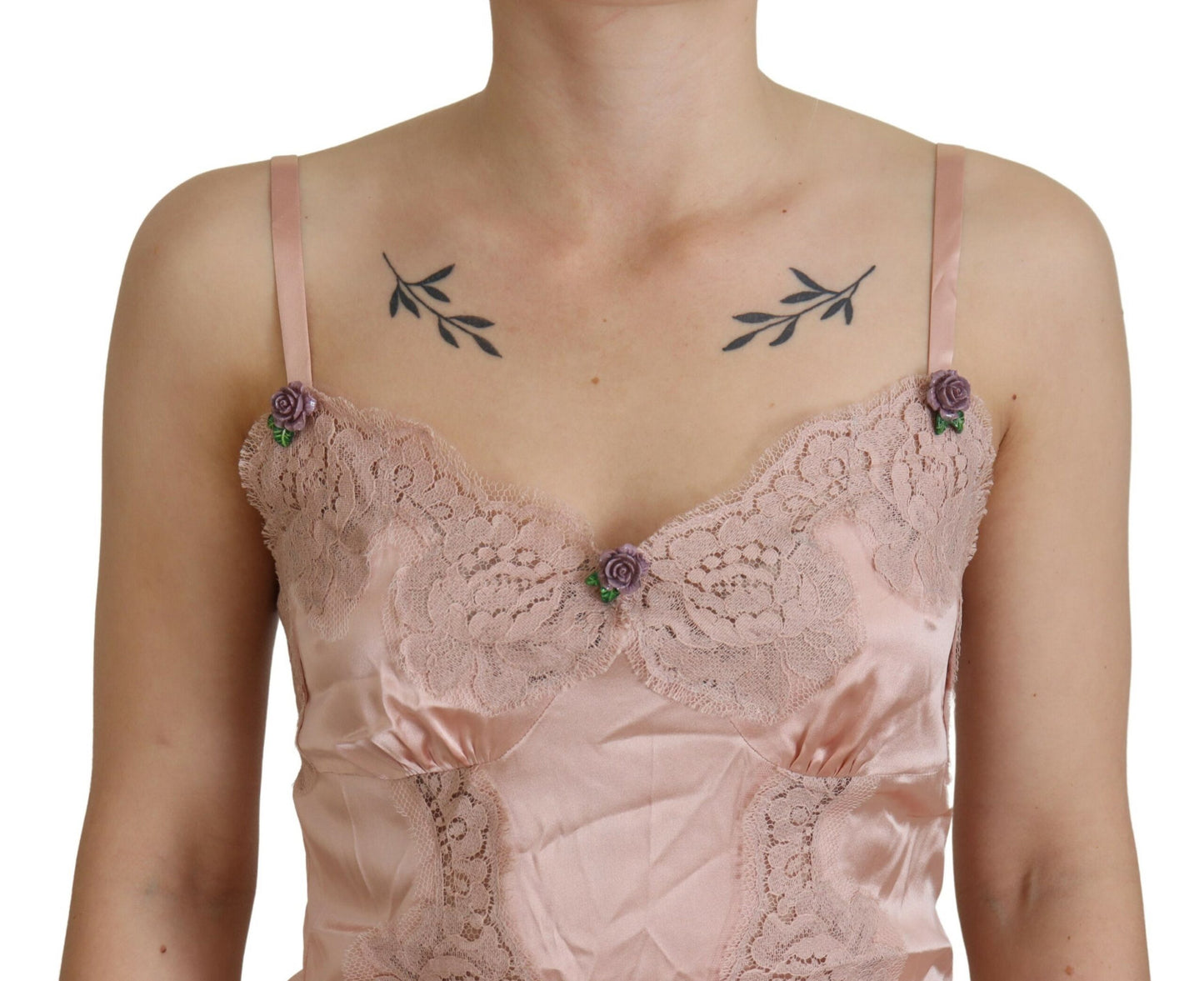 Dolce &amp; Gabbana Rosa Satin-Spitzen-Rosen-Tanktop-Dessous