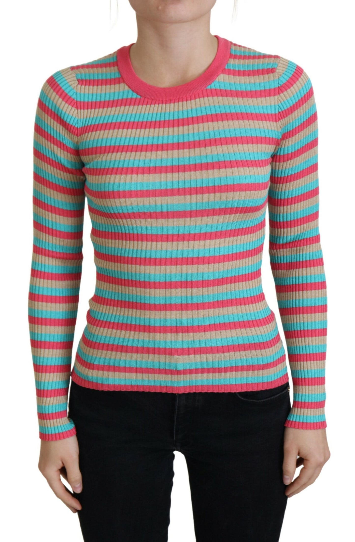 Dolce &amp; Gabbana Multicolor Crewneck Pullover Silk Sweater