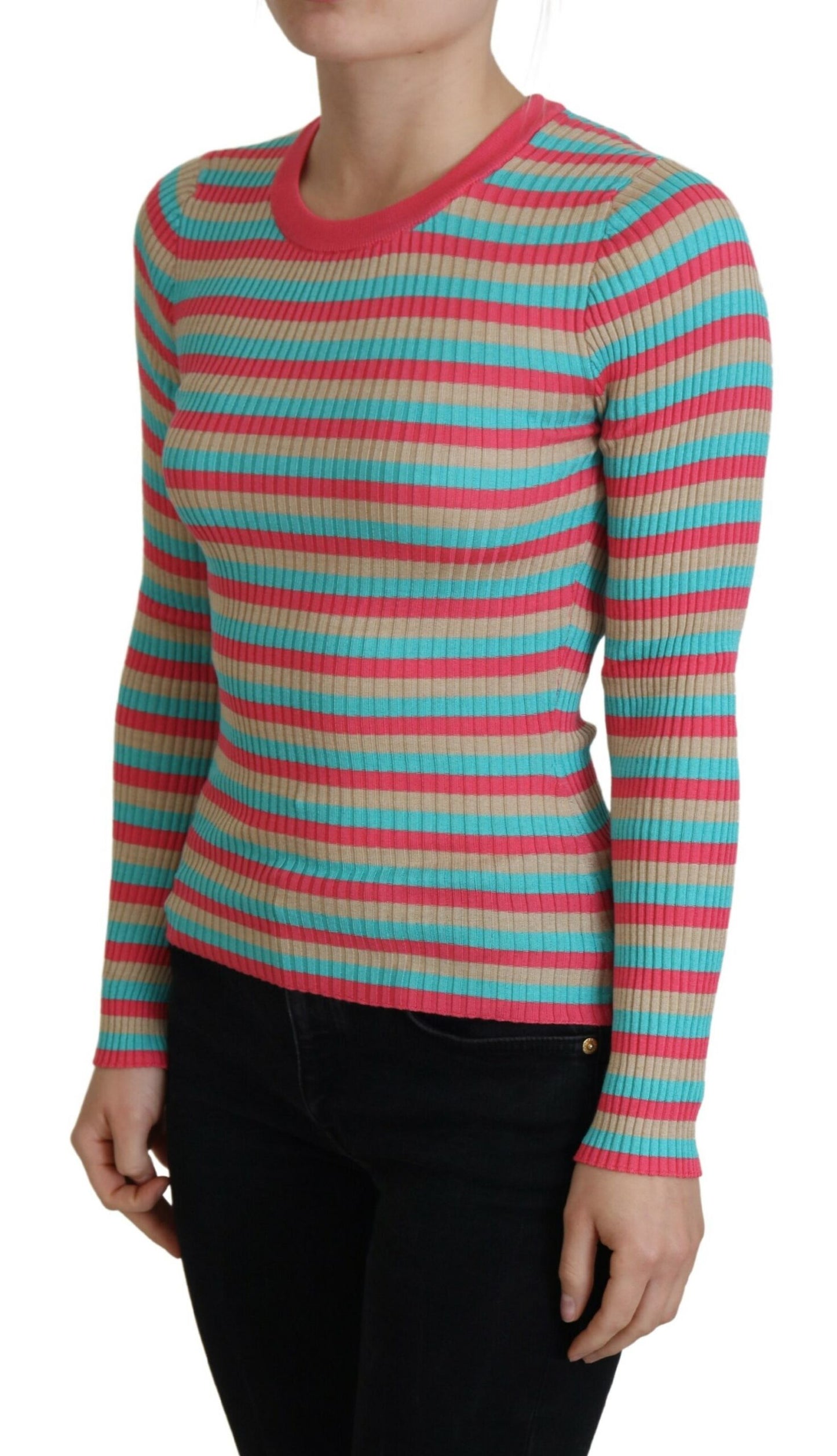 Dolce &amp; Gabbana Multicolor Crewneck Pullover Silk Sweater