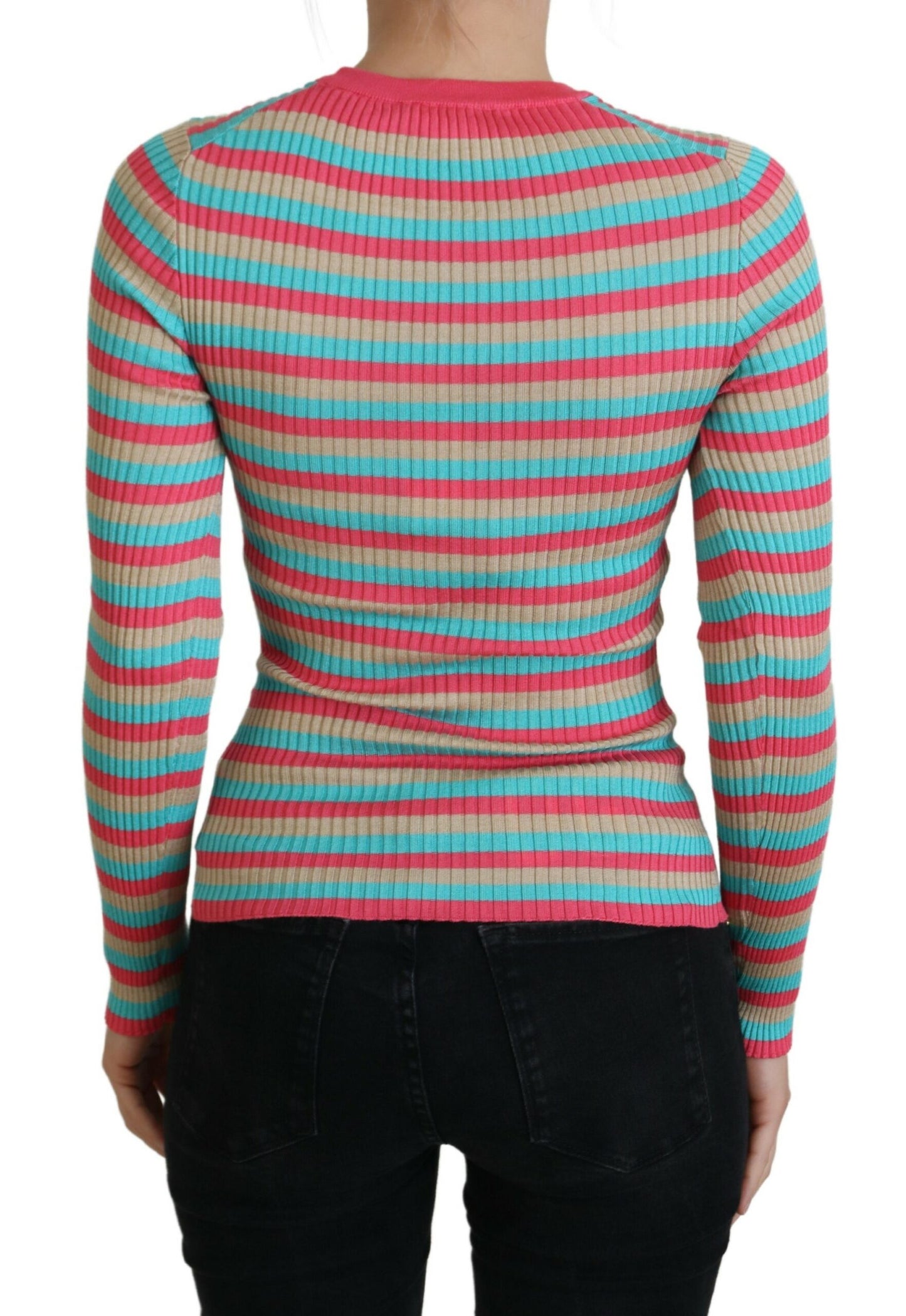 Dolce &amp; Gabbana Multicolor Crewneck Pullover Silk Sweater