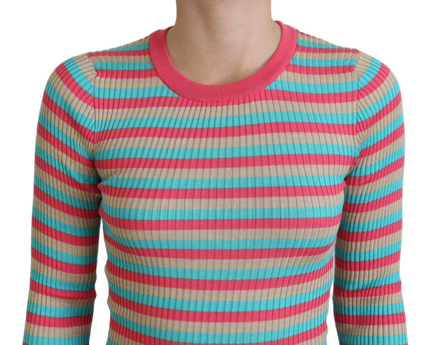 Dolce &amp; Gabbana Multicolor Crewneck Pullover Silk Sweater