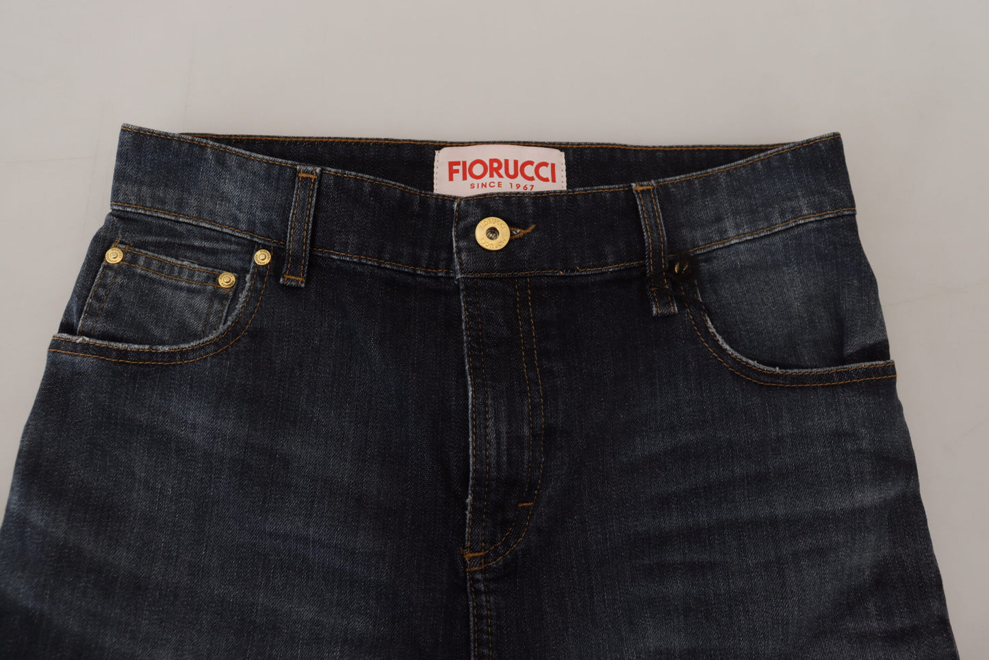 Fiorucci Dunkelblauer, verwaschener Jeansrock mit mittlerer Taille und Bleistiftschnitt