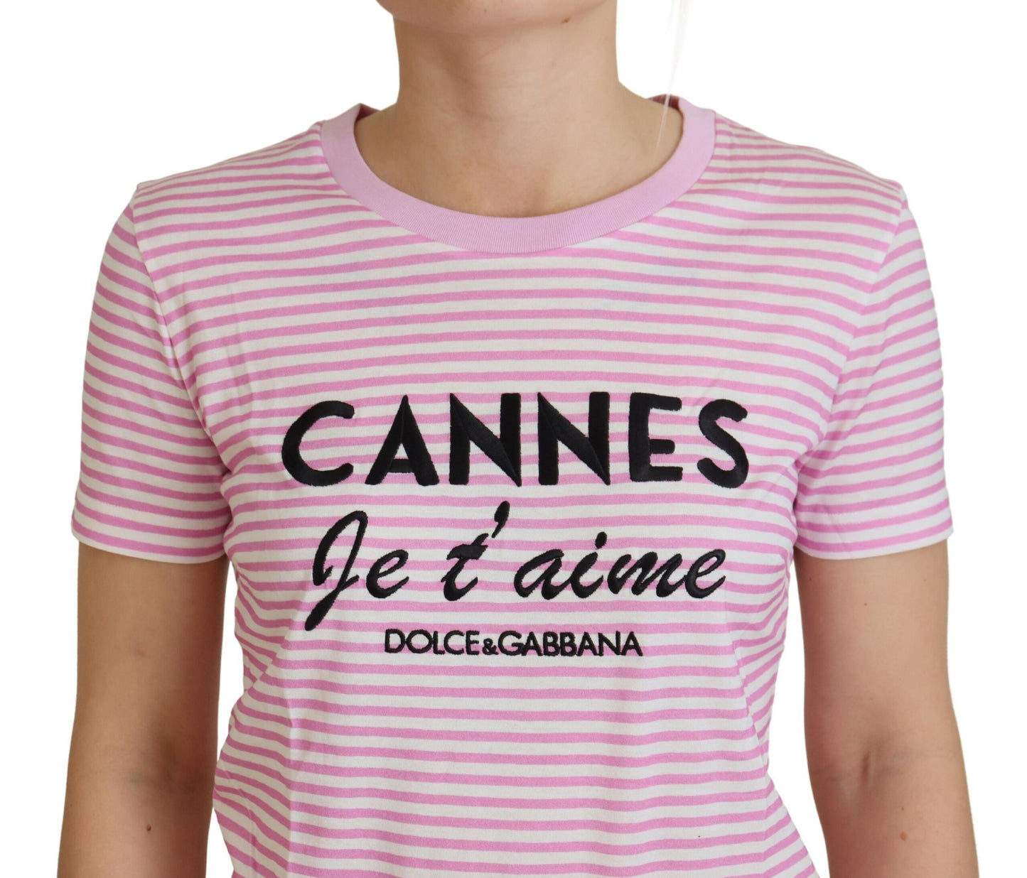 Dolce &amp; Gabbana Weiß-Rosa CANNES Exklusives T-Shirt