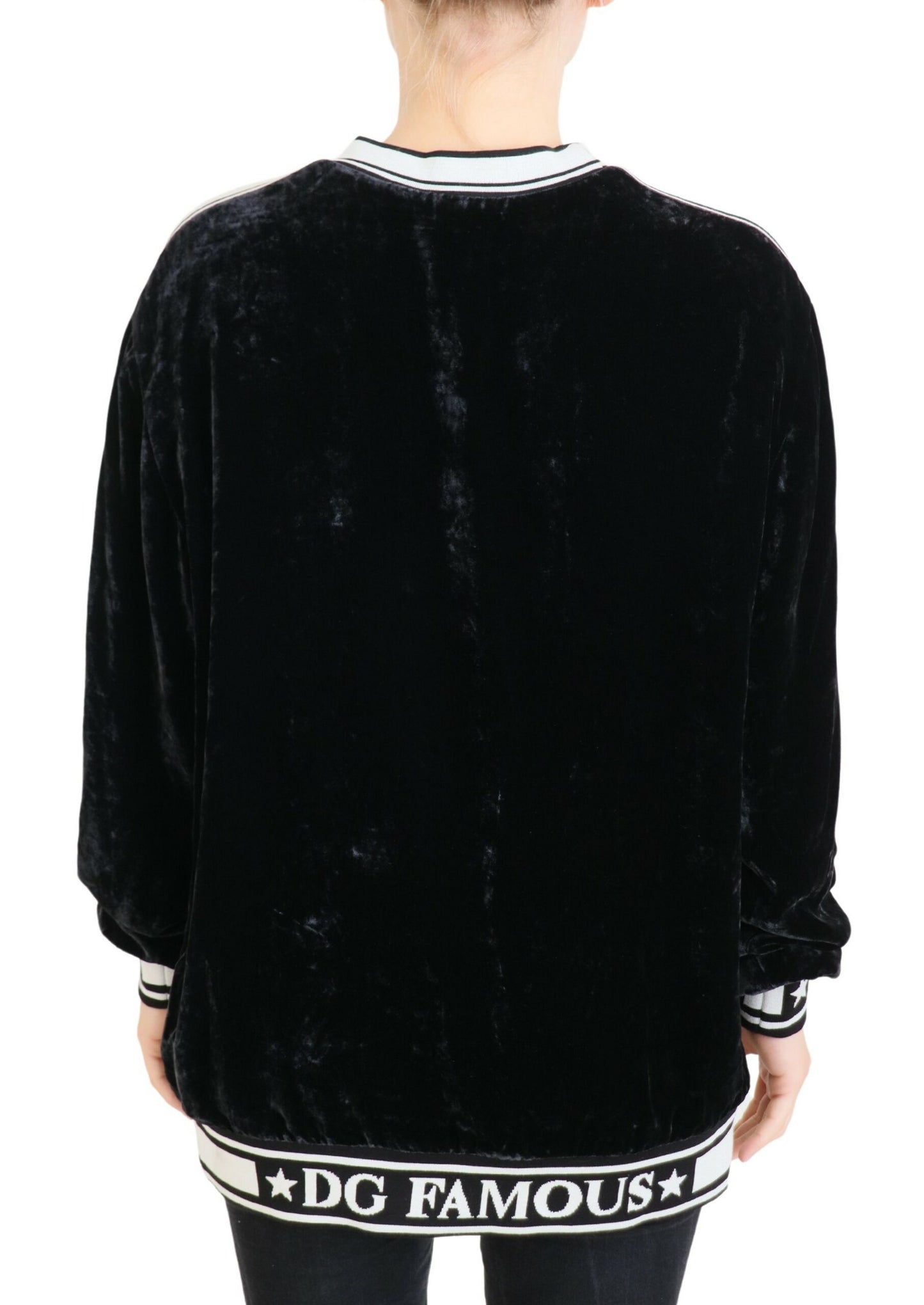 Dolce &amp; Gabbana Black Velvet Crewneck Pullover Sweater