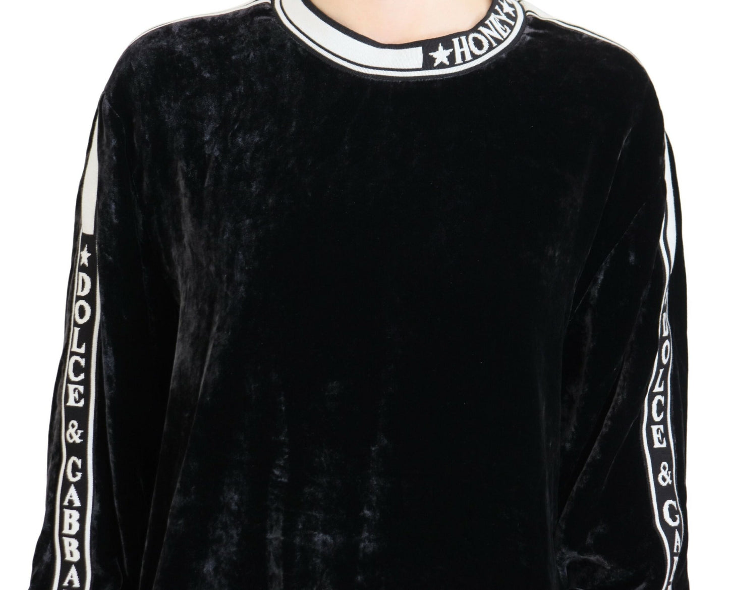 Dolce &amp; Gabbana Black Velvet Crewneck Pullover Sweater